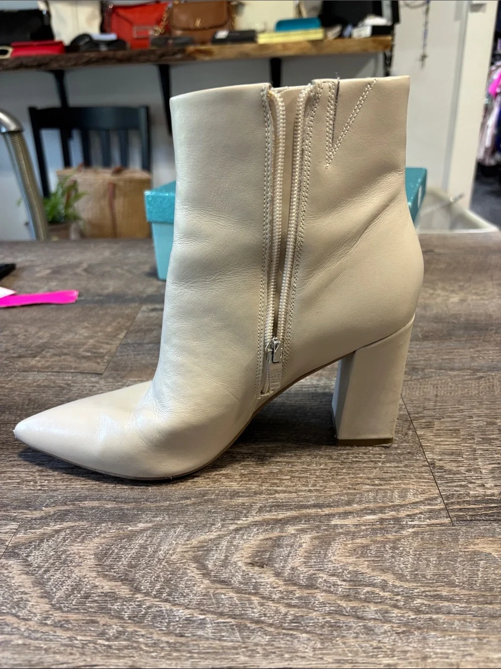 Marc Fisher Cream Pointed-Toe Ankle Booties